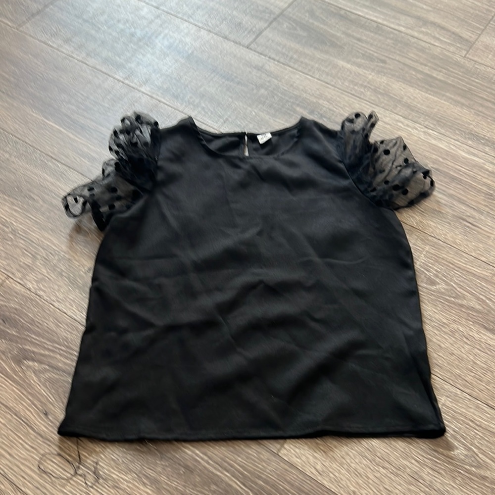 Shane kid size 11,12 black, puffy sleeves shirt